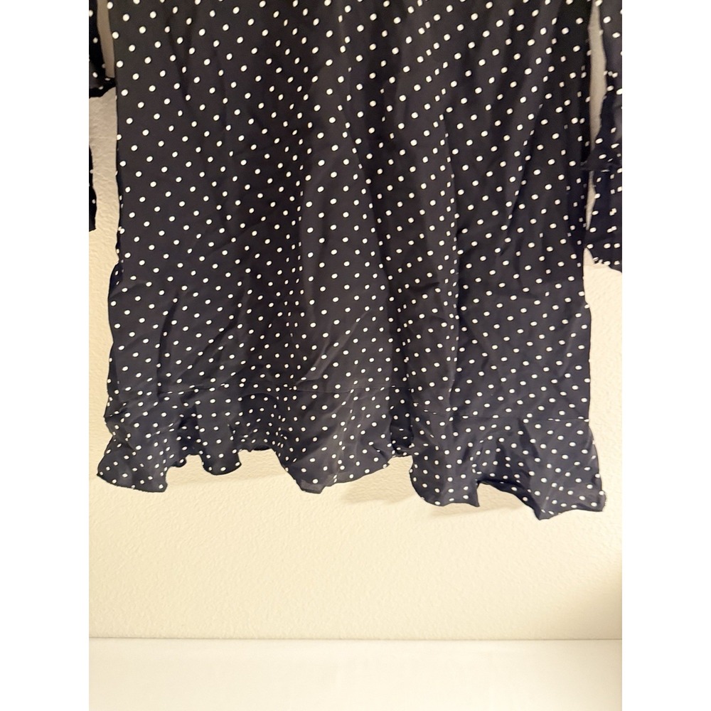 Zara Midi Dress Size X-Small in Black White Polka Dots High Neck Ruffle Sleeves - Picture 5 of 9